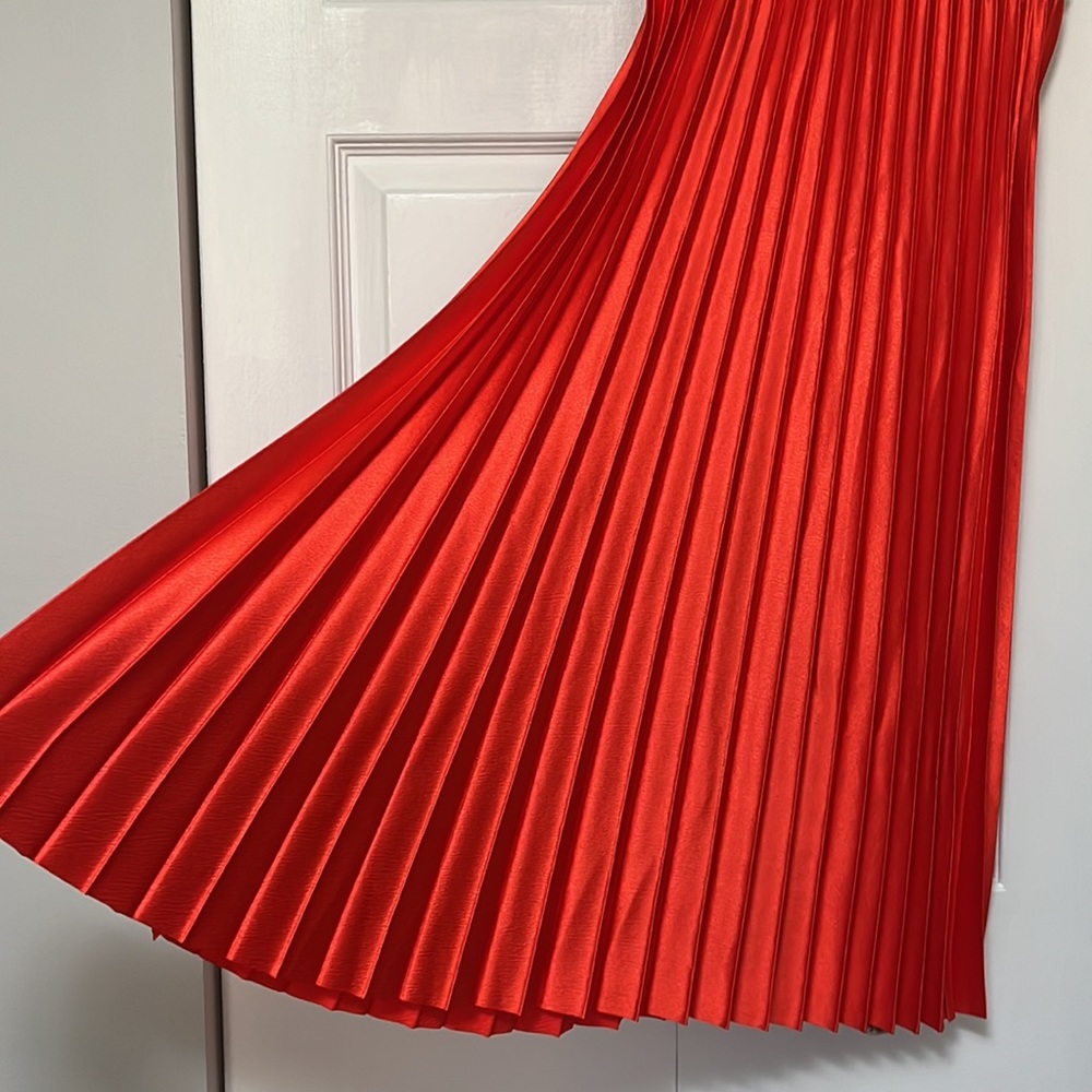Mango Pleated Red Long Skirt